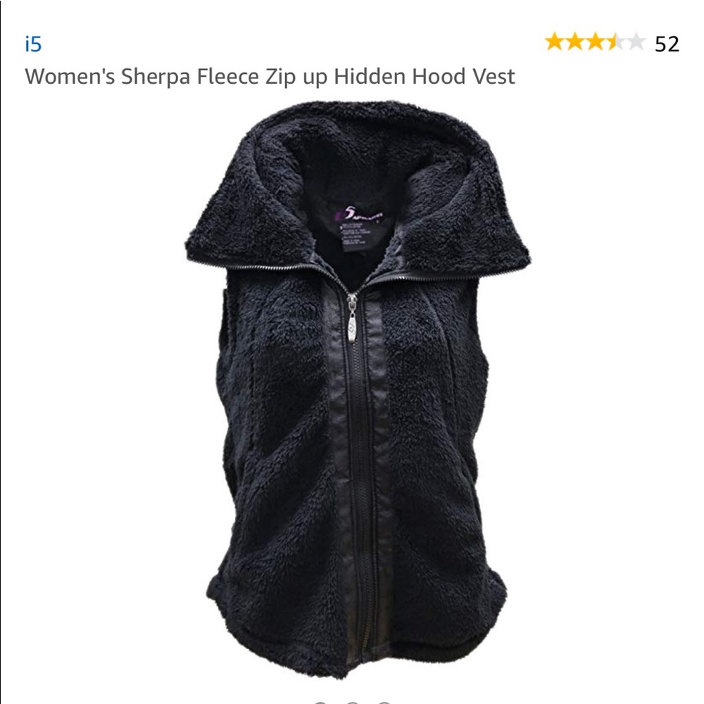 Women’s Black Fluffy Vest w/ Hidden Hood Large